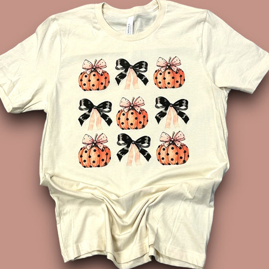 Pumpkin Polka Dot Bow Coquette Halloween T-Shirt