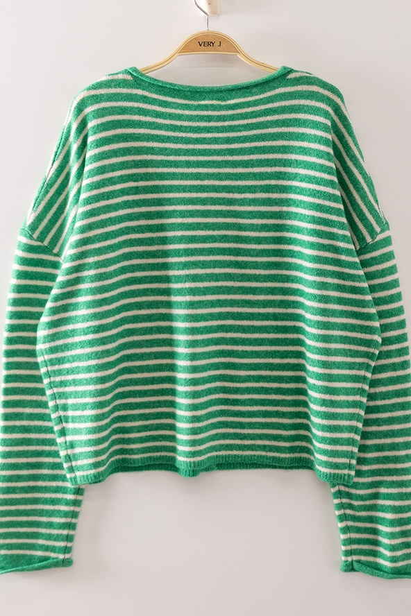 Button Down Stripe Sweater - Green