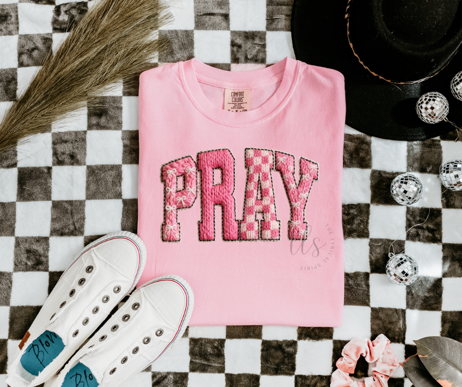 Pray Faux Yarn Patch T-Shirt