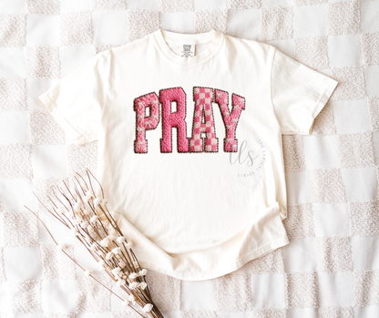 Pray Faux Yarn Patch T-Shirt