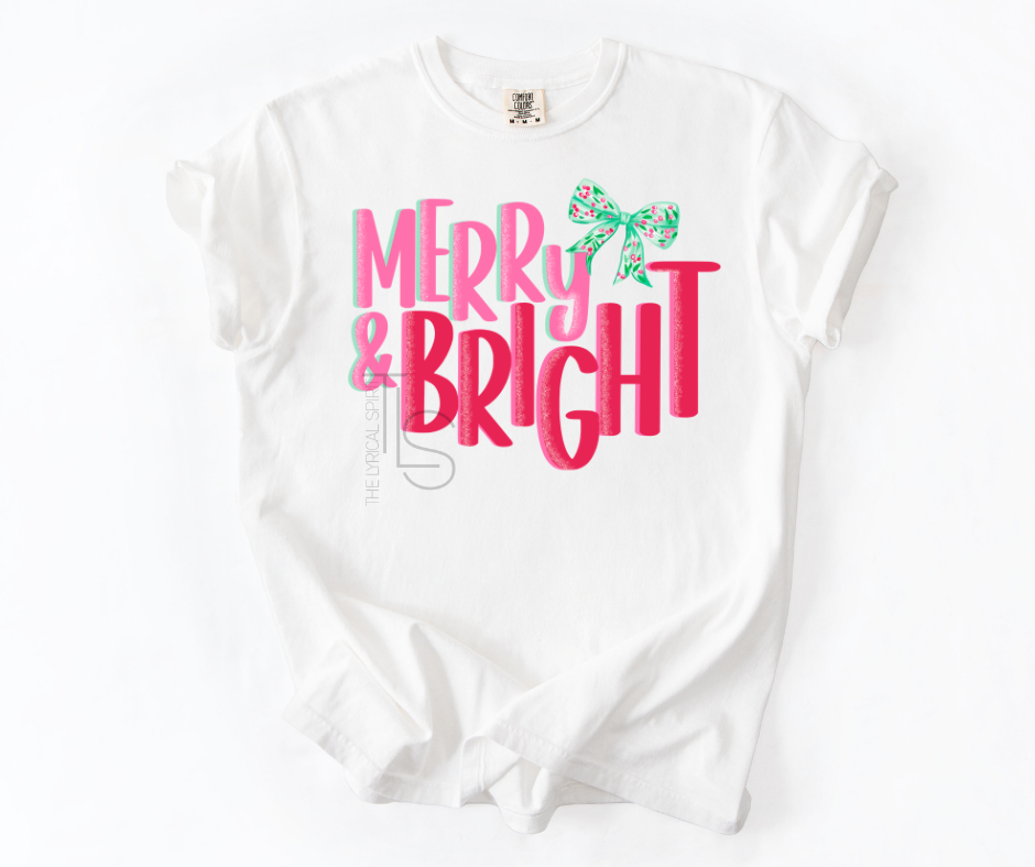 Merry & Bright Christmas Holly Bow T-Shirt/Sweatshirt
