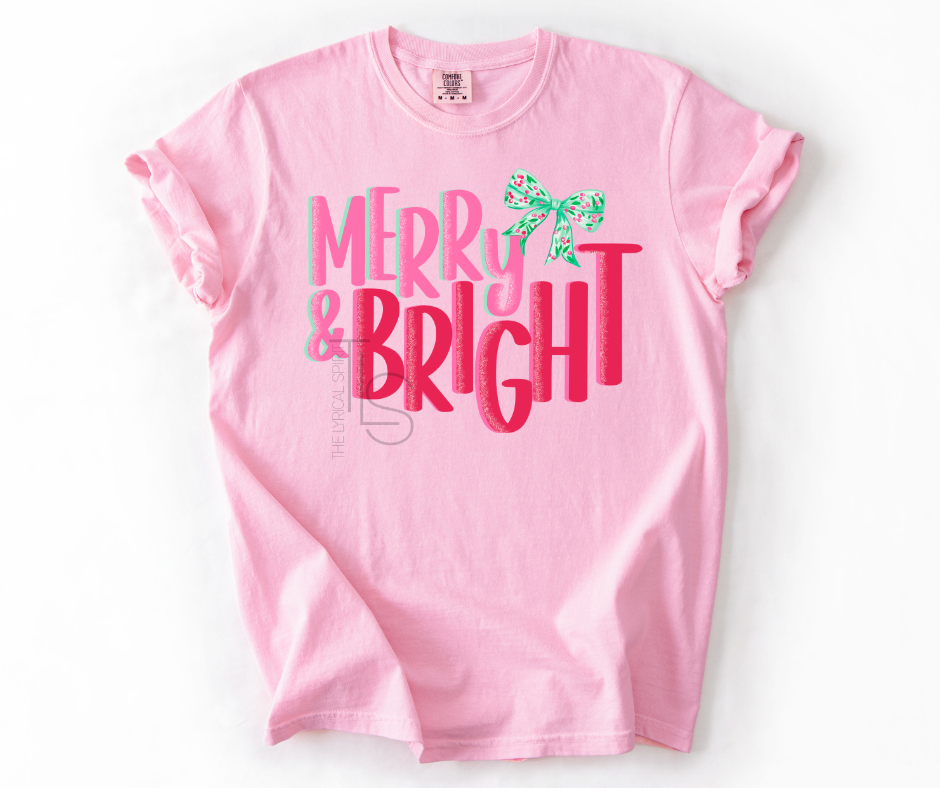 Merry & Bright Christmas Holly Bow T-Shirt/Sweatshirt