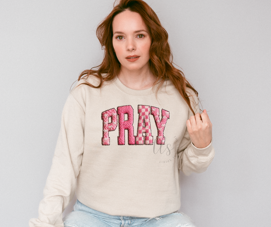Pray Faux Yarn Patch Sweatshirt