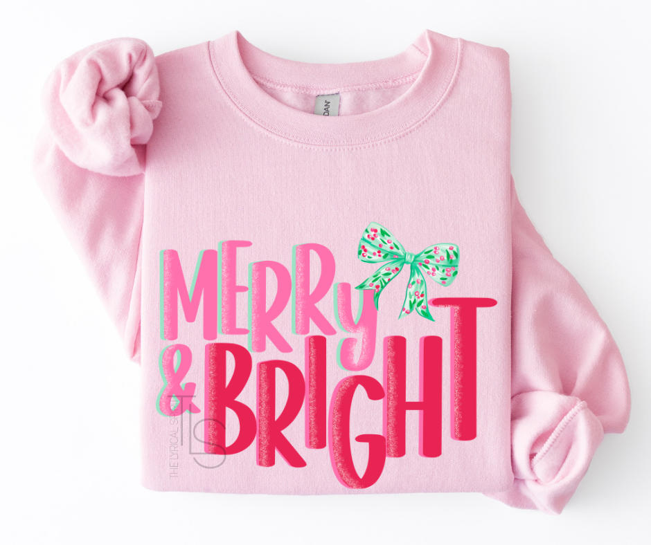 Merry & Bright Christmas Holly Bow T-Shirt/Sweatshirt