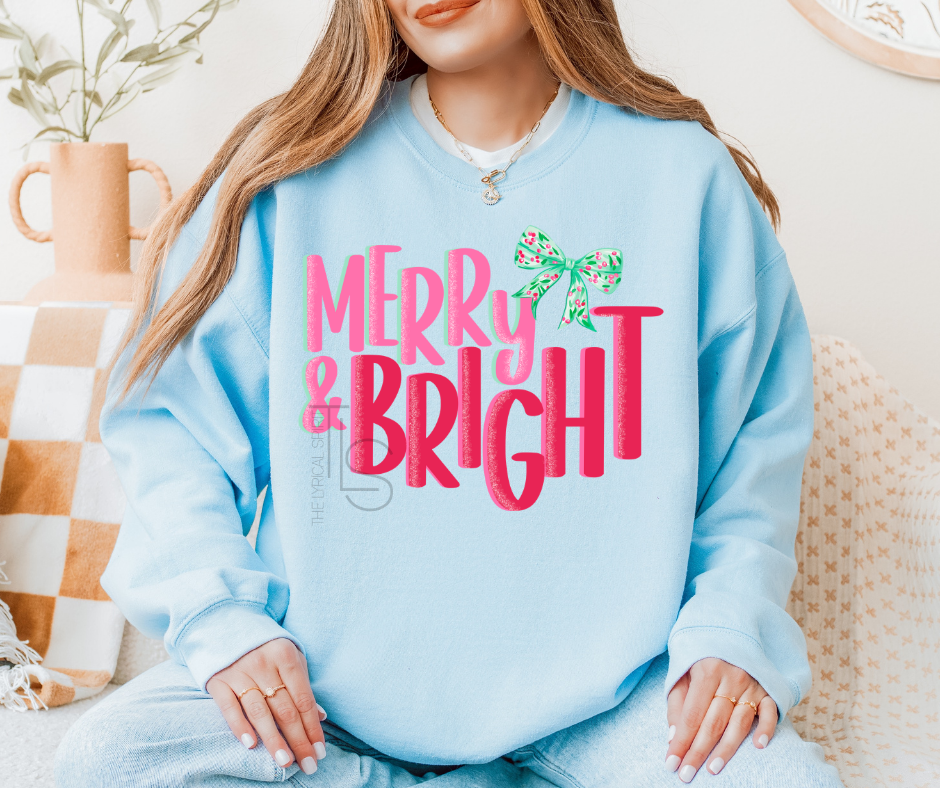 Merry & Bright Christmas Holly Bow T-Shirt/Sweatshirt
