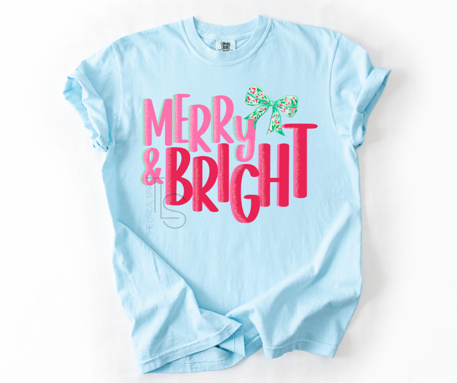 Merry & Bright Christmas Holly Bow T-Shirt/Sweatshirt