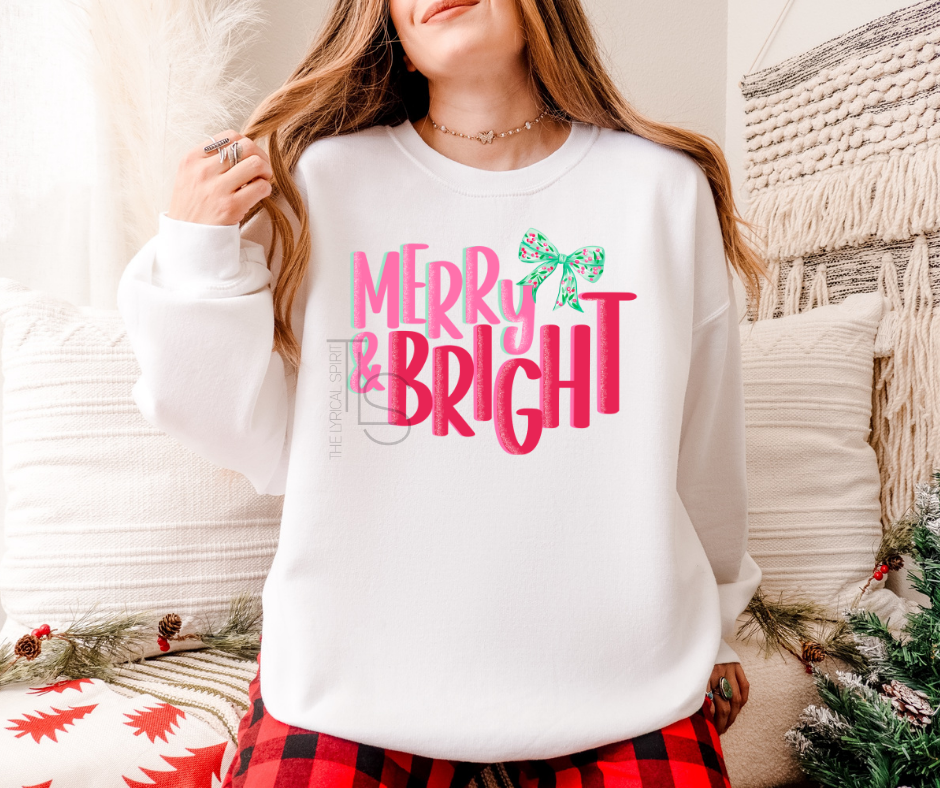 Merry & Bright Christmas Holly Bow T-Shirt/Sweatshirt