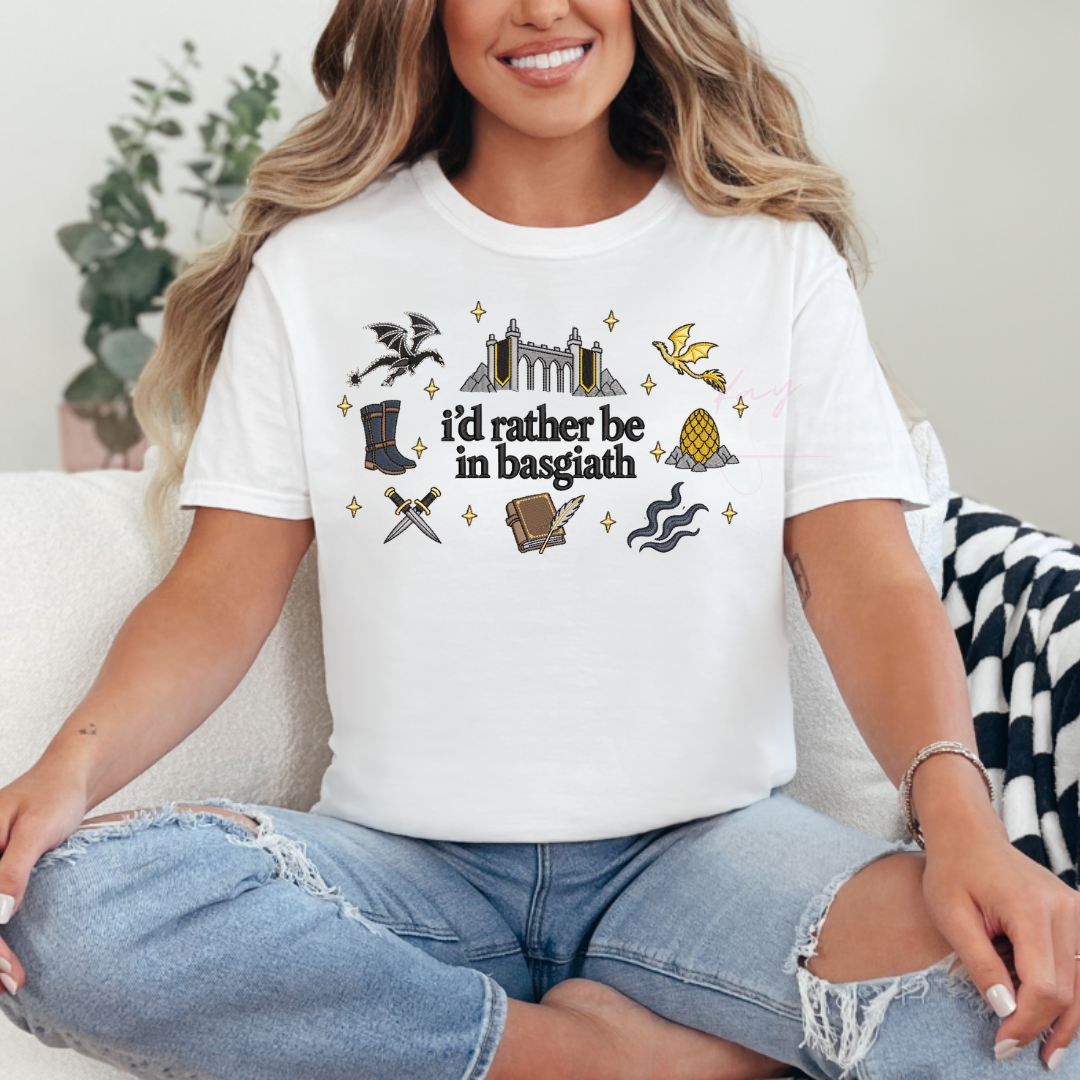 I'd Rather Be In Basgiath - Embroidered T Shirt