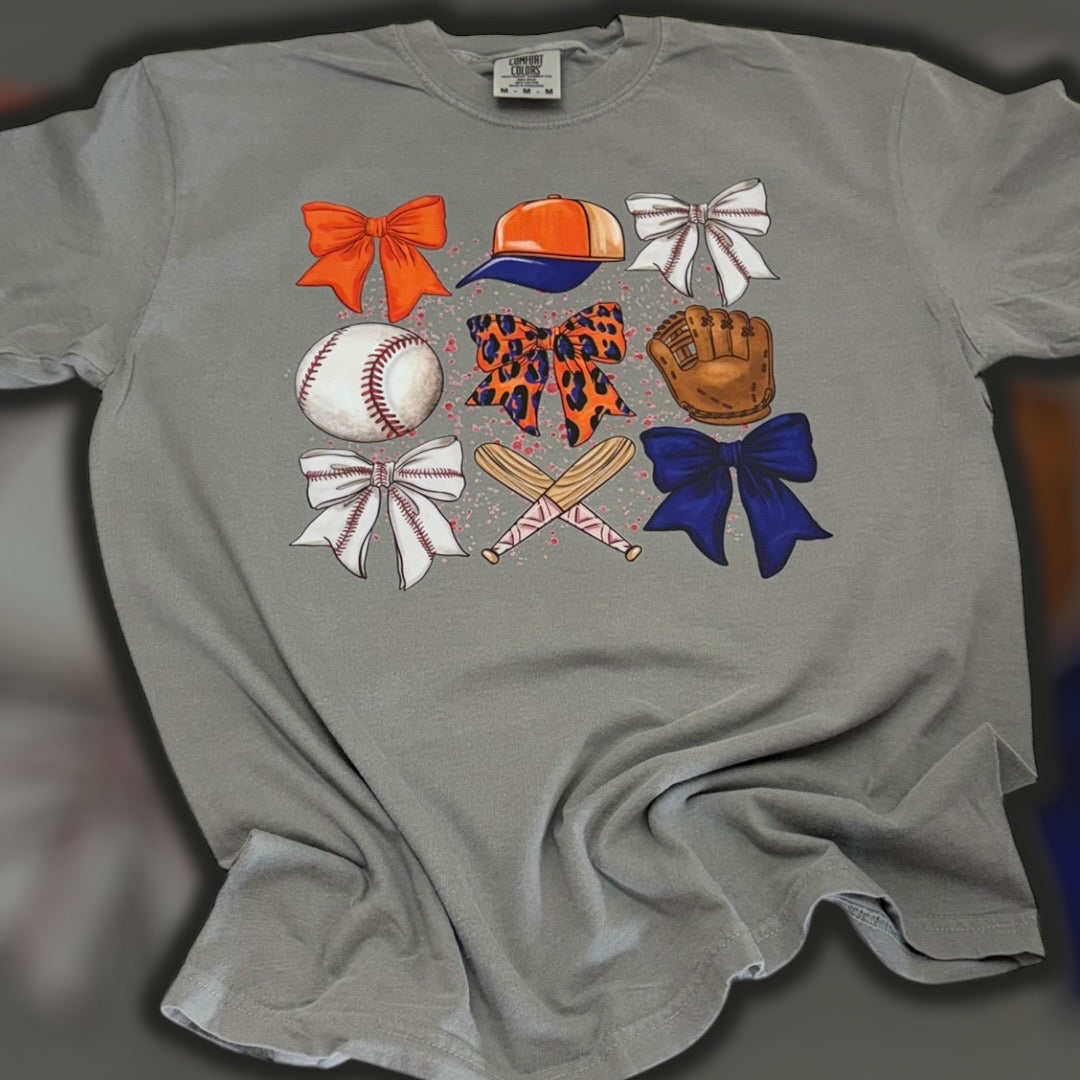 Baseball Coquette Orange and Blue T-Shirt