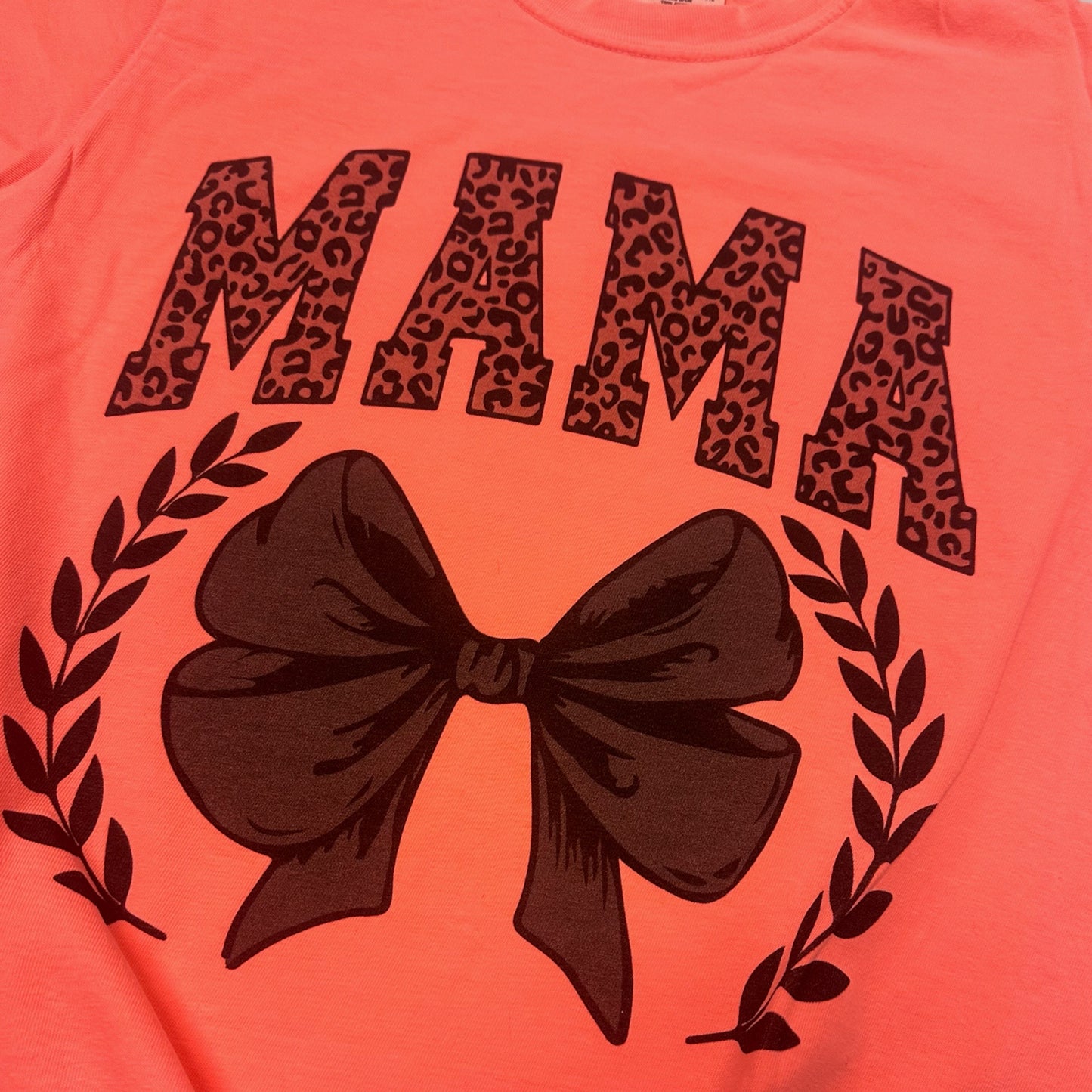 Mama Black Leopard Bow T-Shirt