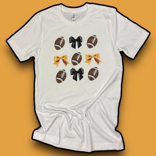 Football Black & Gold Bow Coquette T-Shirt