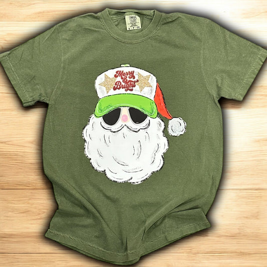 Merry & Bright Santa Trucker Hat T-Shirt