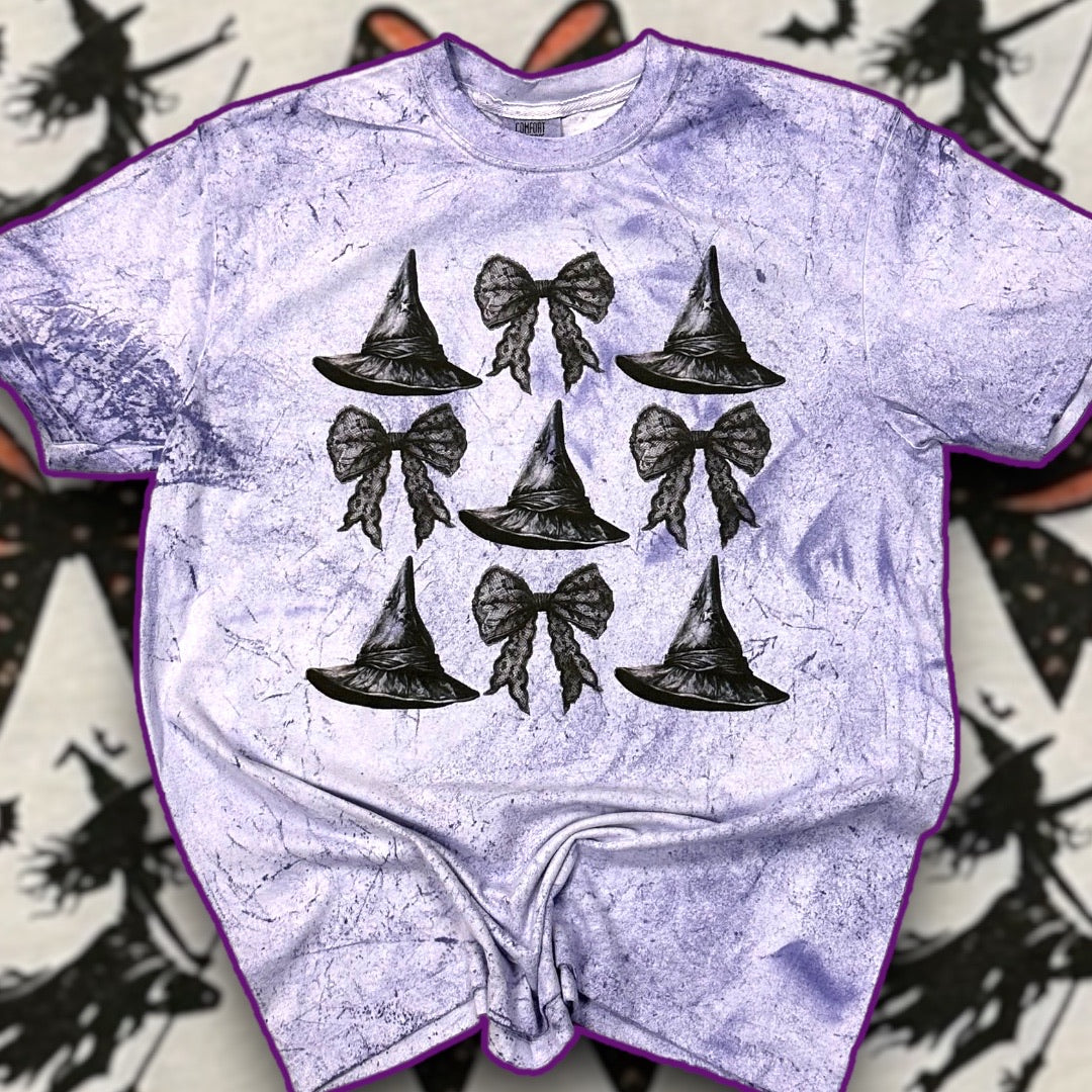 Witch Hat Lace Bow Coquette Halloween Marble T-Shirt