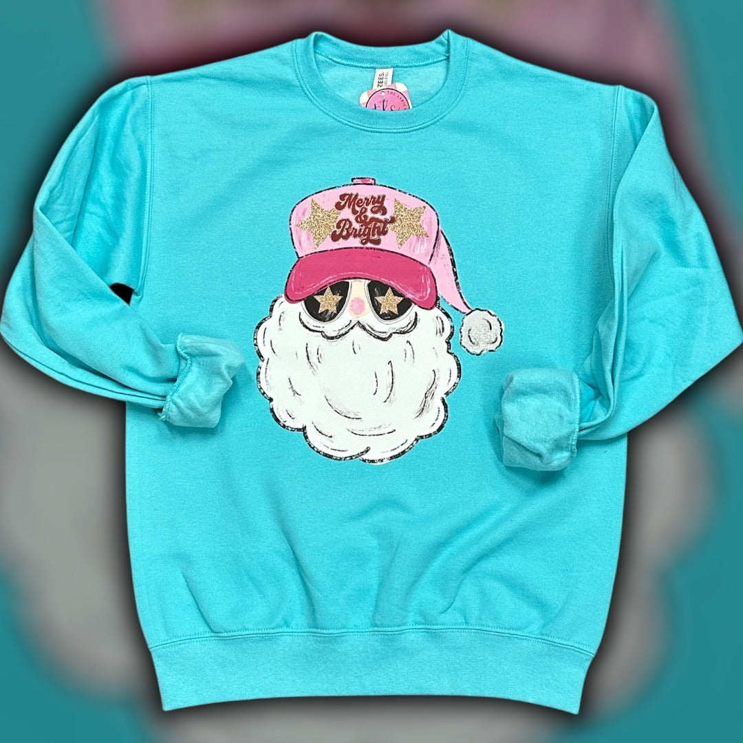 Santa Pink Merry & Bright Trucker Hat Sweatshirt
