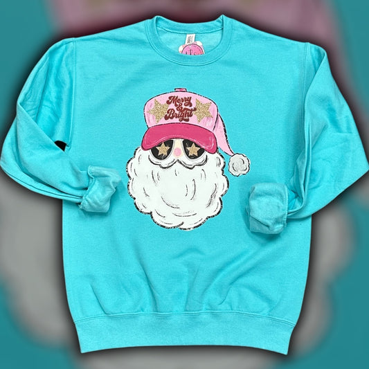 Santa Pink Merry & Bright Trucker Hat Sweatshirt
