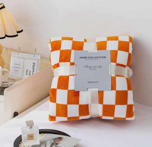 Orange Cozy Checkered Blanket