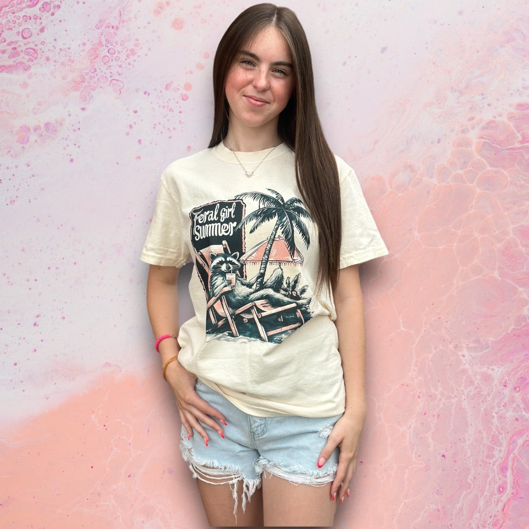 Feral Girl Summer Raccoons T-Shirt