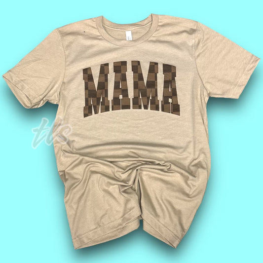 Brown Checkered Mama T-Shirt