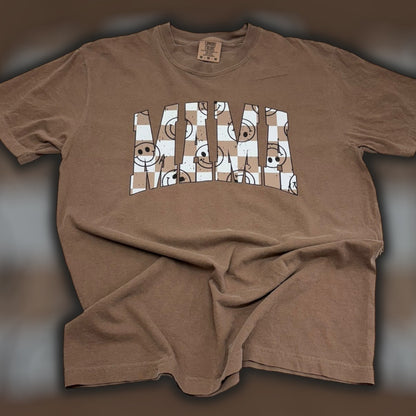 Mama Smiley Brown Checkered T-Shirt