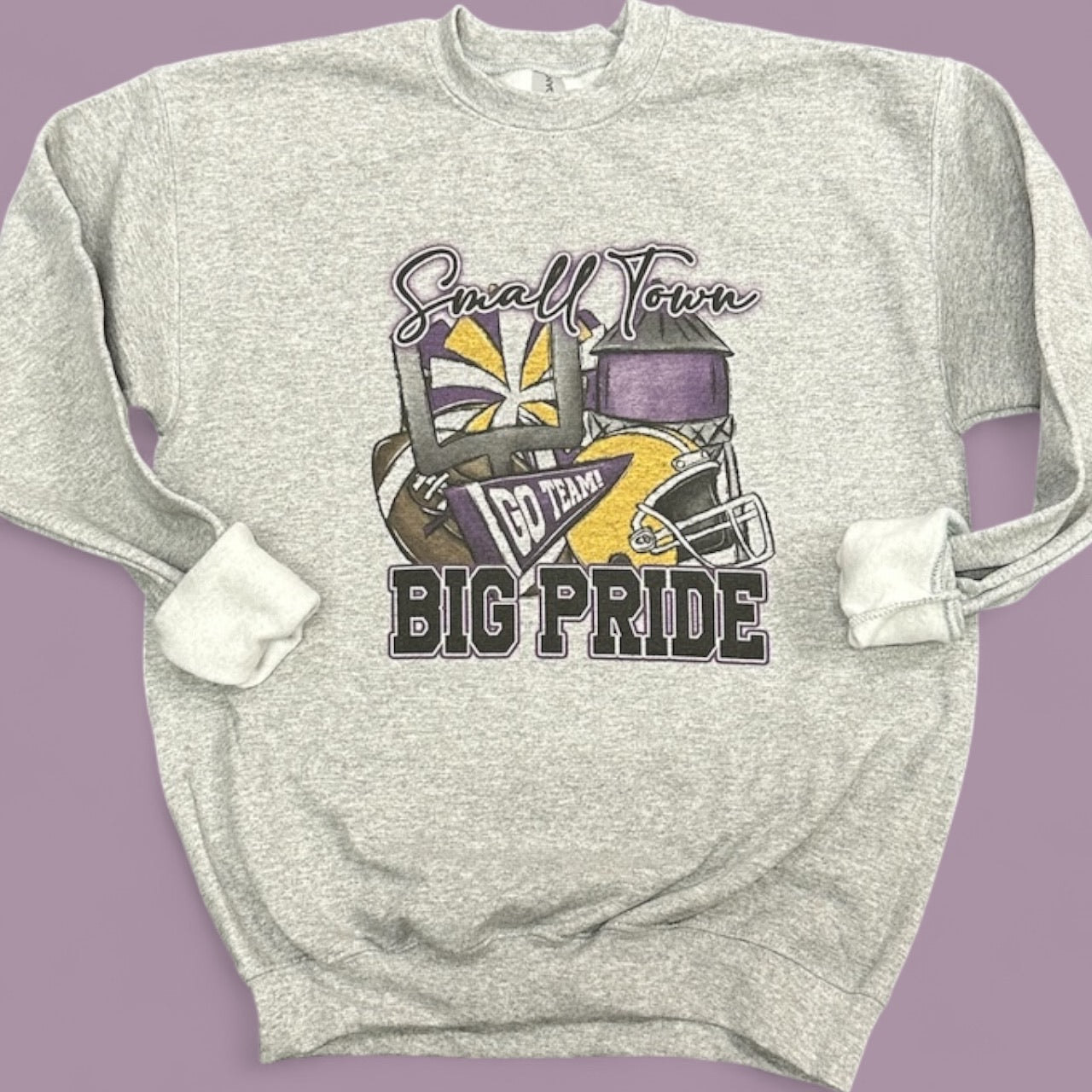 Small Town Big Pride Purple/Yellow Sweatshirt