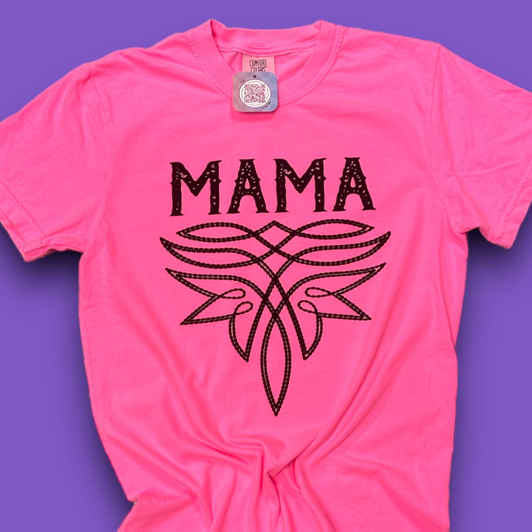 Mama Boot Stitch Neon Pink T-Shirt