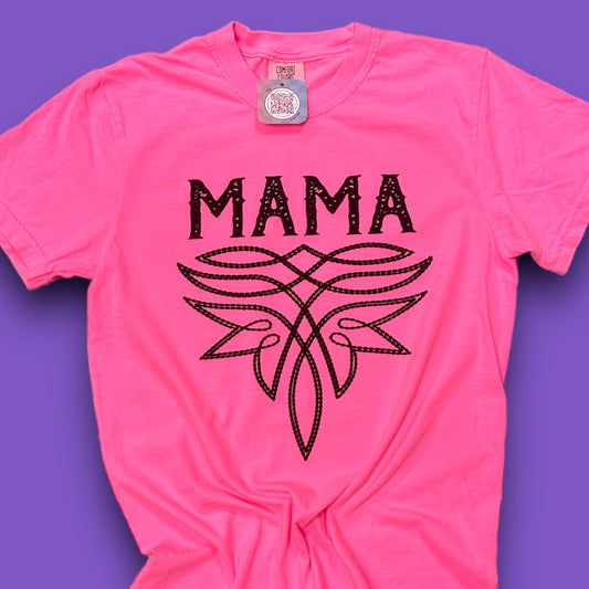 Mama Boot Stitch Neon Pink T-Shirt