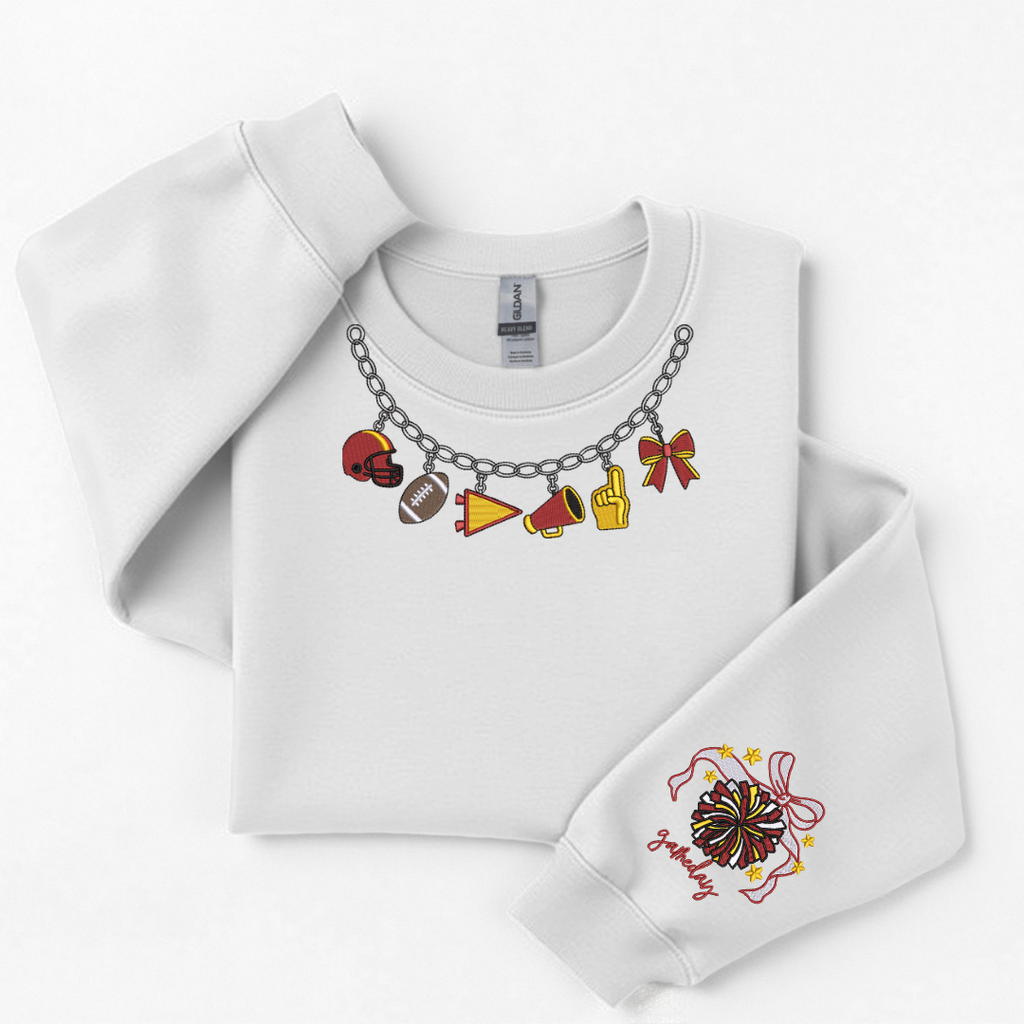 Cheer Spirit Faux Necklace w/ Wrist Pom - Embroidered Crewneck