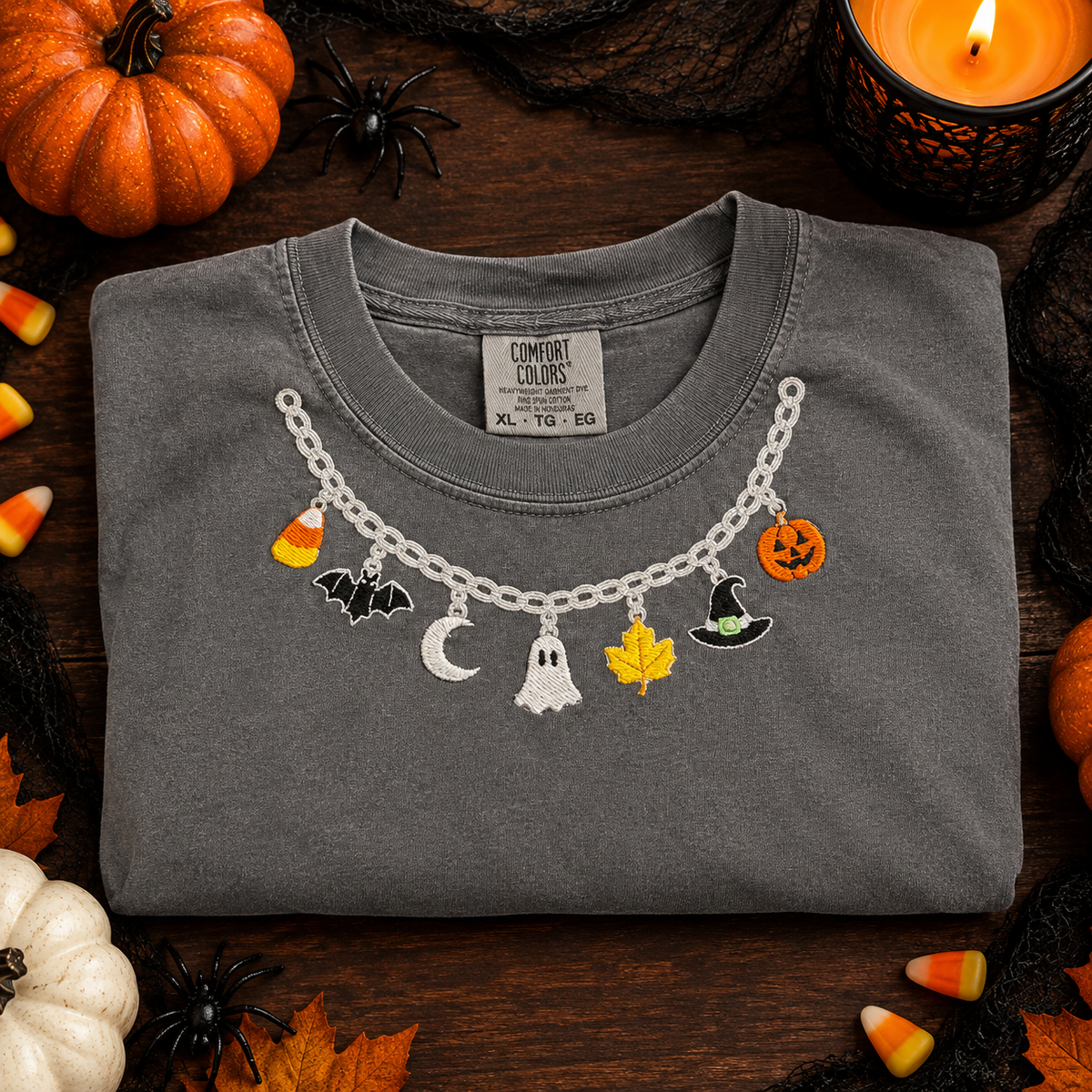 Halloween Faux Necklace - Embroidered T Shirt