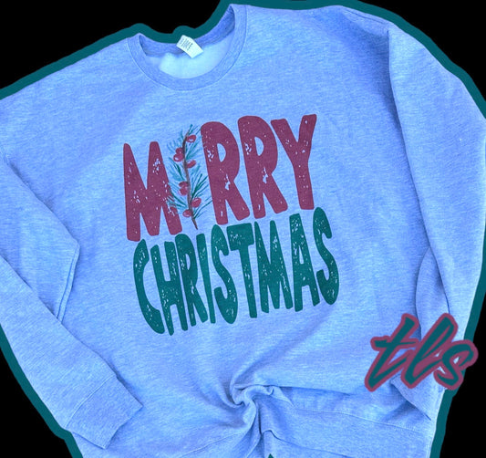 Classic Merry Christmas Holly Branch Sweatshirt