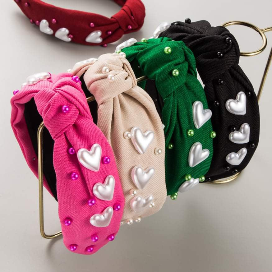 Ribbed Headbands with White Hearts