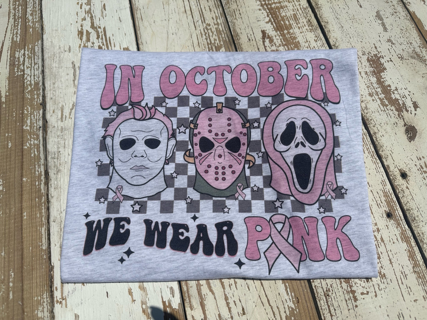 Halloween Mask In October We Wear Pink T-Shirt