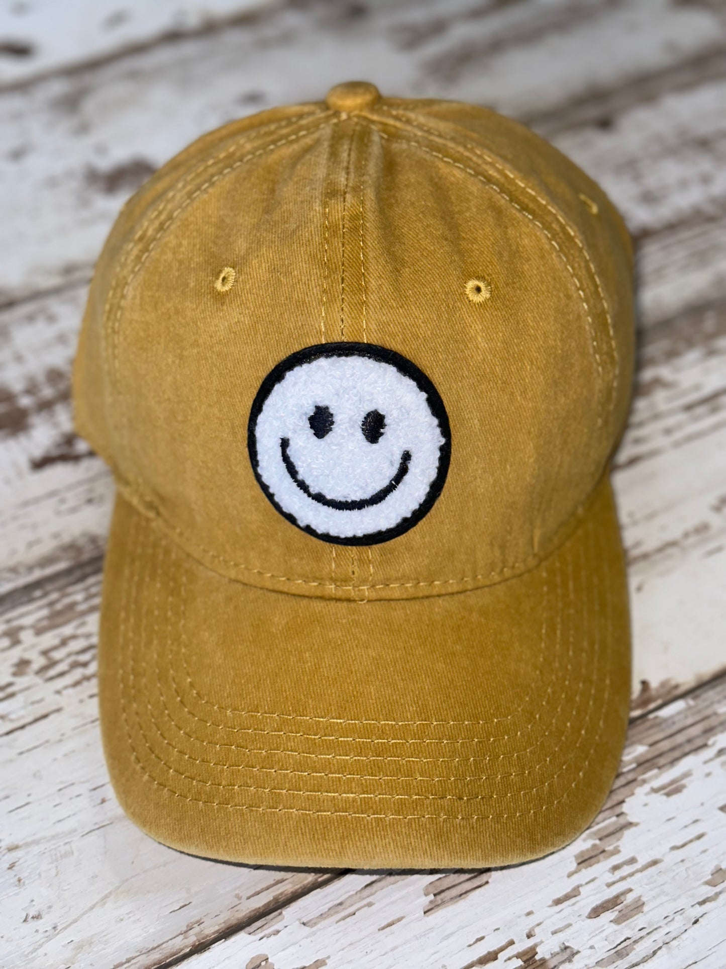 Chenille Smiley Face Patch Baseball Hat