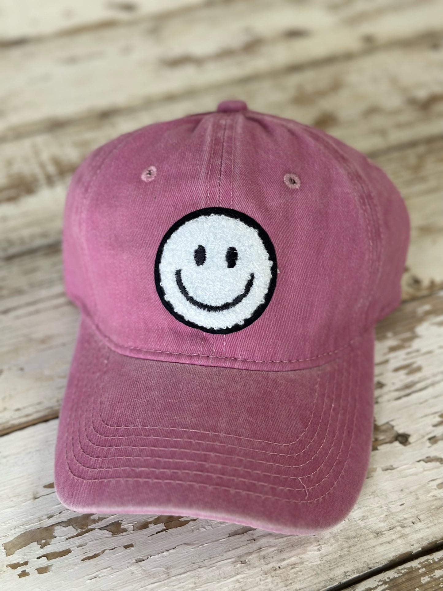 Chenille Smiley Face Patch Baseball Hat