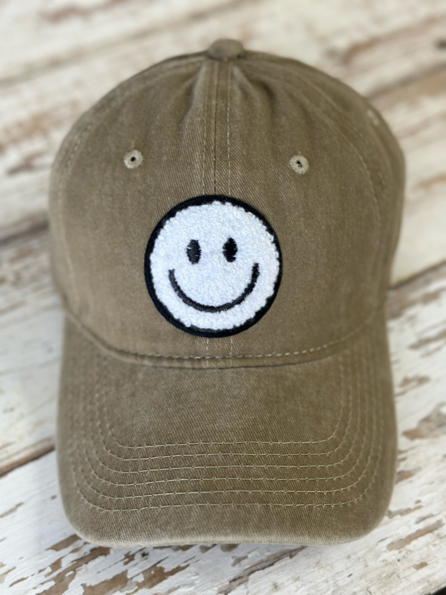 Chenille Smiley Face Patch Baseball Hat