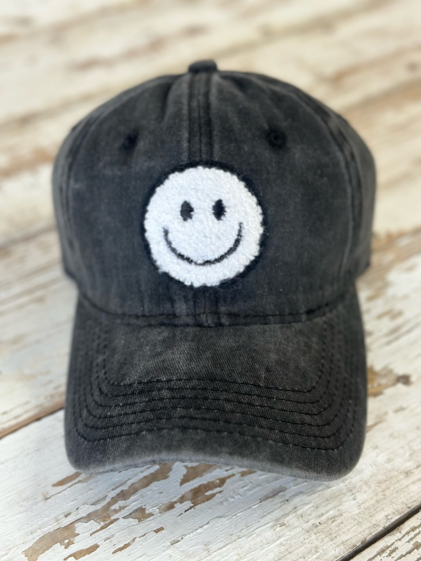 Chenille Smiley Face Patch Baseball Hat