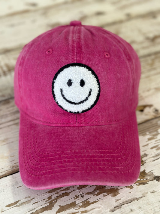 Chenille Smiley Face Patch Baseball Hat