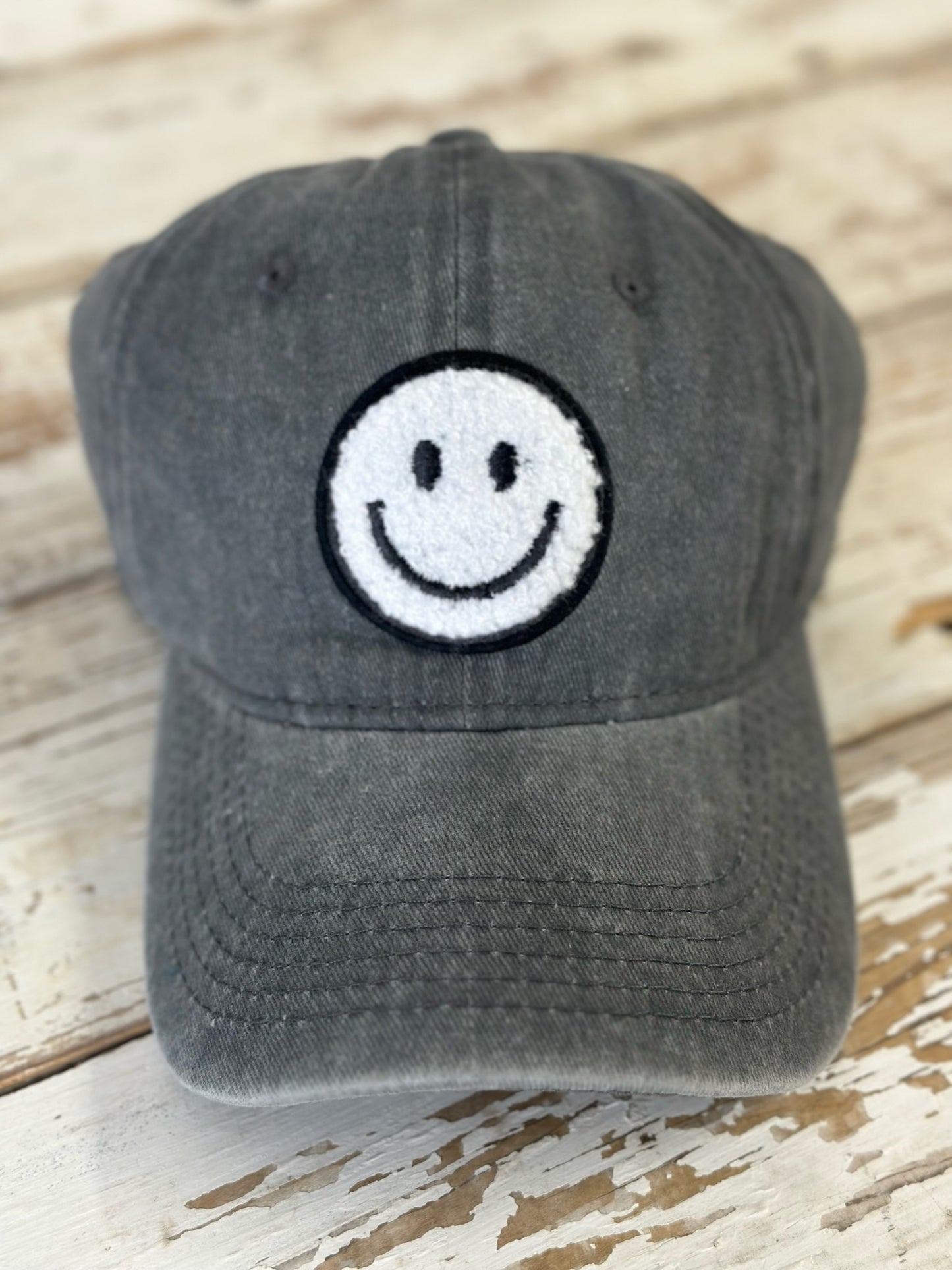 Chenille Smiley Face Patch Baseball Hat