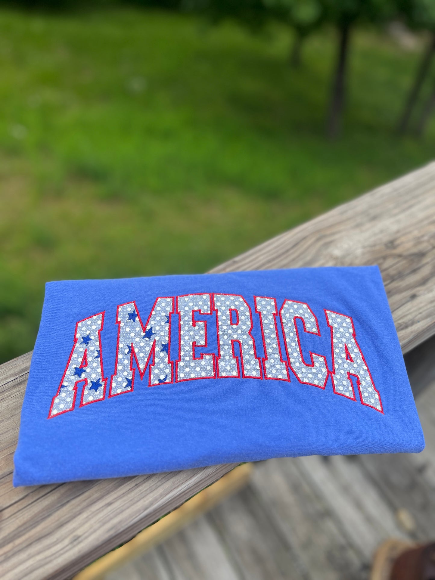 America Spangled Applique Embroidered T Shirt
