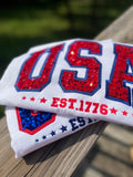 USA Est. 1776 Sequin Embroidered T Shirt