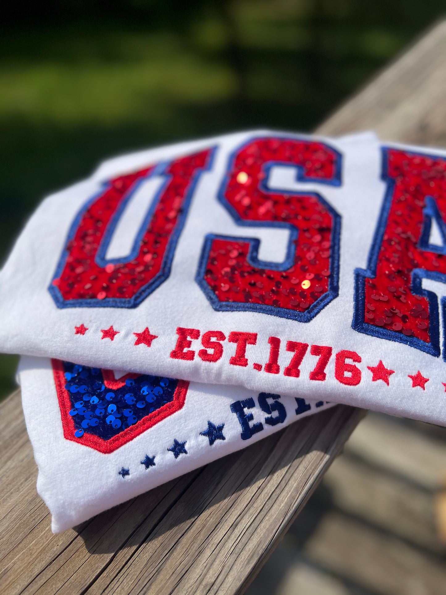 USA Est. 1776 Sequin Embroidered T Shirt