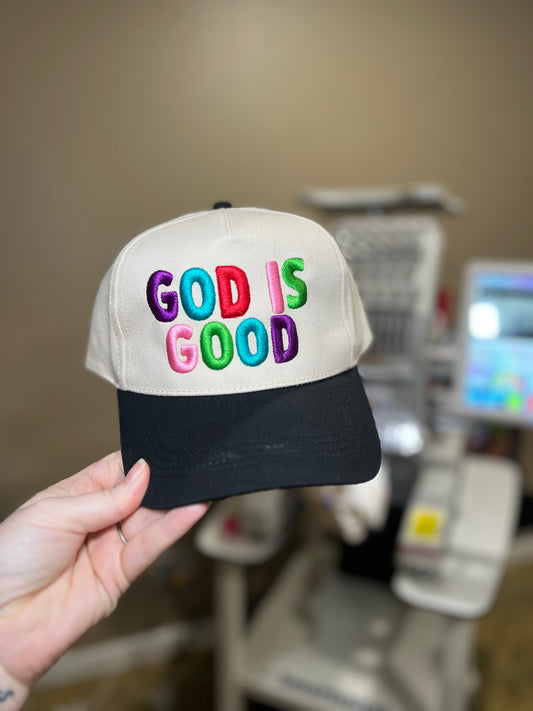 Colorful God is Good Embroidered Structured Hat