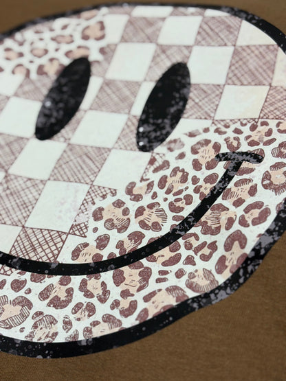 Smiley Leopard Checkered Sweatshirt