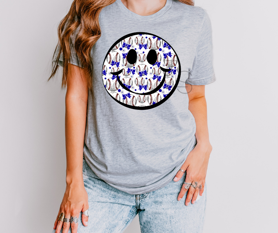 Baseball Blue Bow Smiley Custom T-Shirt