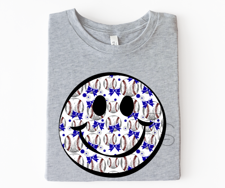 Baseball Blue Bow Smiley Custom T-Shirt