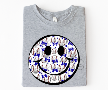 Baseball Blue Bow Smiley Custom T-Shirt