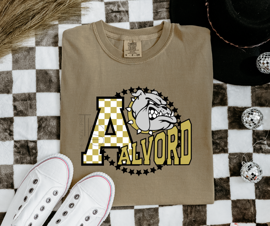Alvord Bulldogs Checkered Circle Custom T-Shirt