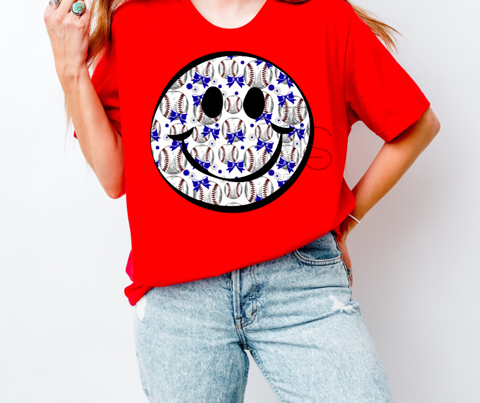 Baseball Blue Bow Smiley Custom T-Shirt