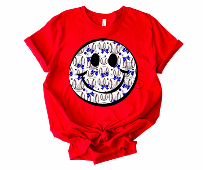 Baseball Blue Bow Smiley Custom T-Shirt