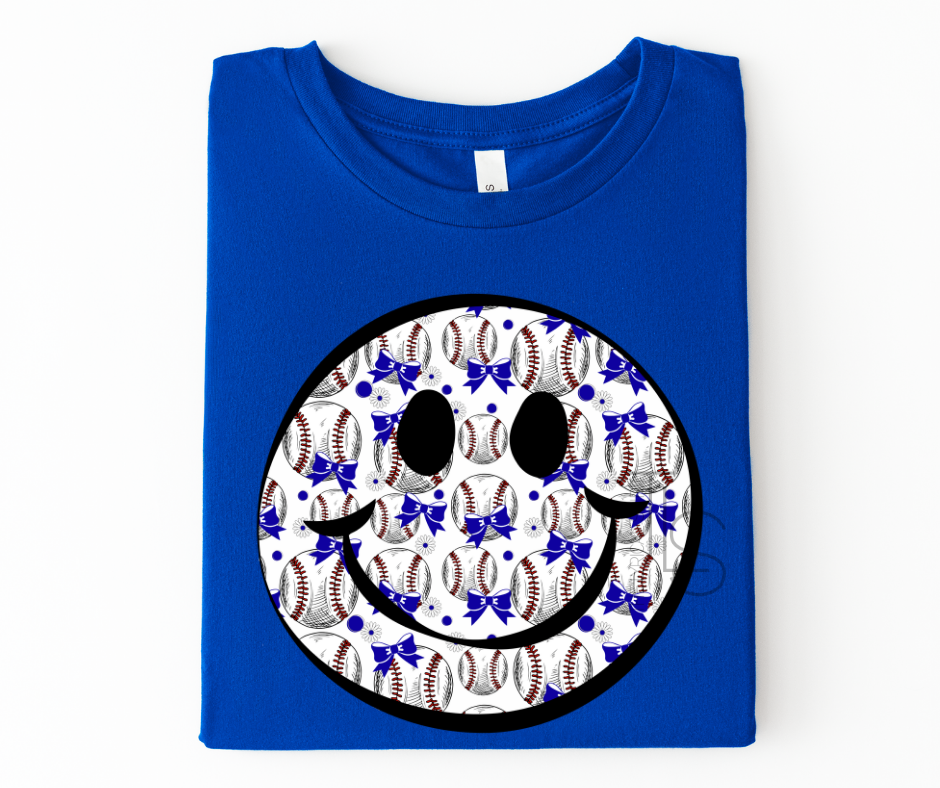 Baseball Blue Bow Smiley Custom T-Shirt