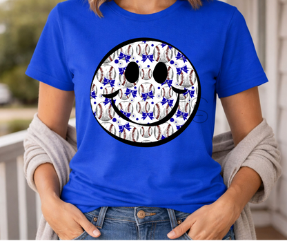 Baseball Blue Bow Smiley Custom T-Shirt